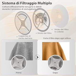 COSTWAY 800W Asciugatrice Portatile, Asciugatrice Compatta con 5 Modalità di Asciugatura, Tamburo in Acciaio Inox, Capacità 5 kg, Ideale per Casa Appartamento, 48x40x56 cm (Stile 2)
