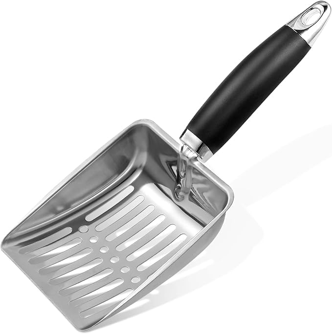Cat Litter Scoop,Stainless Steel Metal Cat Litter ScoopïŒPoop Sifting, Kitten Pooper Lifter, Durable, Heavy DutySturdy Mesh Scooper,Mesh Shove,Easy to Clean,Suitable for Cat Litter Box (Silvery)