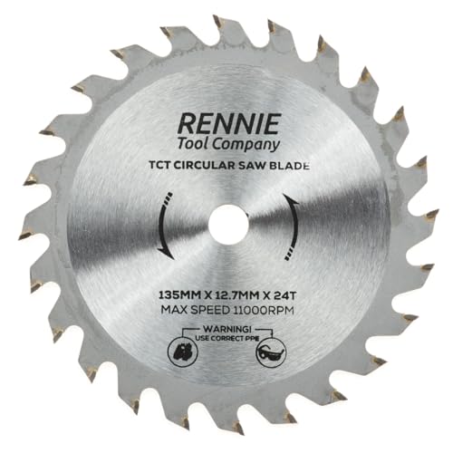 Image of Rennie Tools 135mm x 12.7mm (10mm) Bore x 24T TCT Circular Saw Blade. Wood Cutter Blade. Fits Bosch, Makita, Dewalt Saw Etc. Wood Saw Blade 24 Teeth