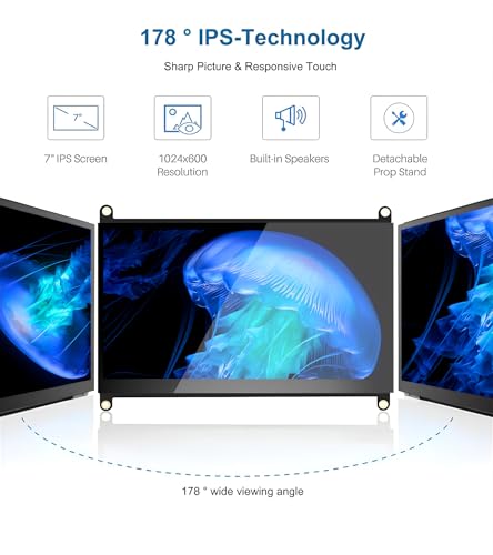 Image of 7 Inches Touchscreen Monitor, HD 1024x600 IPS LCD Capacitive Touch Screen Compatible with R Pi 4B /3B+ /3B /2 /1B+ /Zero Ora Pi 5 Por /3 Plus /3B /4B Ban Pi and Windows 10 /8 /7 (CX-070-A3 US) 1