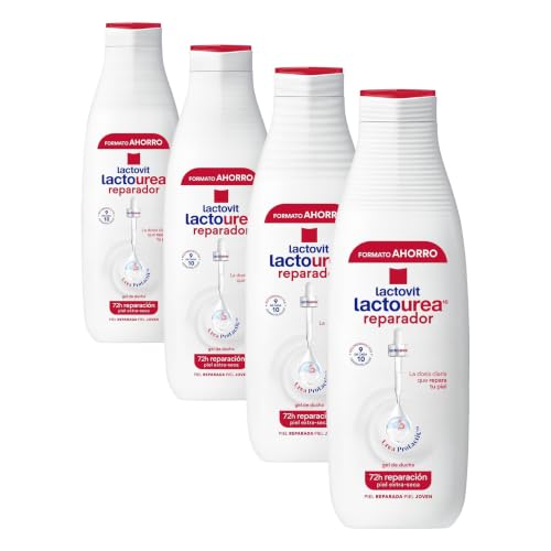 Lactovit - Gel de Ducha Reparador Lactourea, Hidratante y Nutritivo, Piel Fuerte y Joven, Textura Cremosa y Ligera, con Protein Calcium, para Pieles Muy Secas o Extra Secas - 750 ml (Paquete de 4)