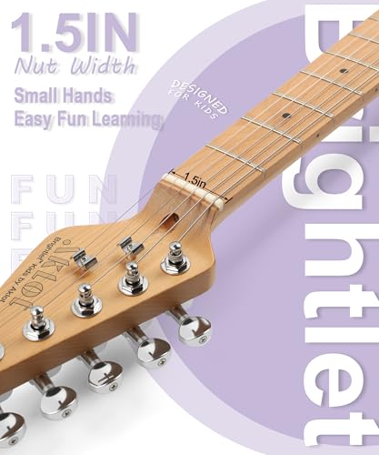 Image of AKLOT Mini Kids Electric Guitar: 3 /4 Size Guitar Kit for Beginners, 1.5in Narrow Neck for Small Hands, Easy to Play, Age 6-12, 36 inch, 10W Amp, Gig Bag, Strap, Cable, Picks & Lesson Book(Purple)