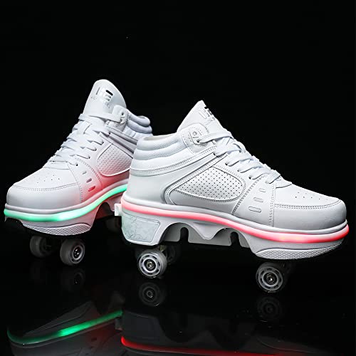 Image of 2-in-1 Roller Skates & Sneakers Unisex Retractable Wheels Outdoor Fun & Fitness Kick Roller Shoes