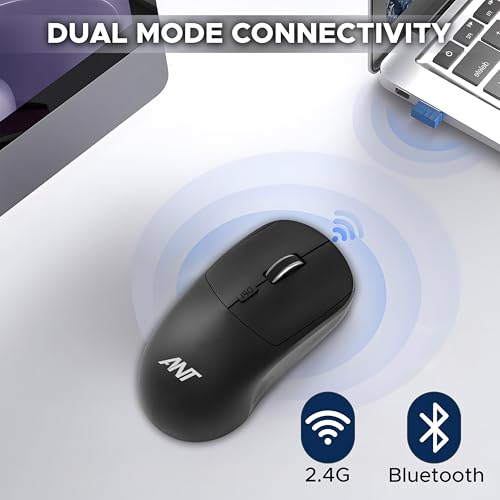 Image of Ant Globe20 Wireless Mouse Dual Mode Bluetooth & 2.4GHz USB| 1600 DPI Optical Sensor | Silent Click Rechargeable Ergonomic Mouse | 4 Button Cordless Mouse for Laptop, PC, Mac, Windows, Linux | Black