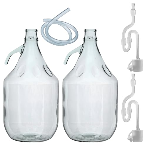 Pack of two 5L attractive natural glass Demijohn for wine making/storage with syphon tube, 2 x bungs and airlock included