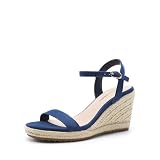 DREAM PAIRS Espadrilles Wedge Sandals for Women, Women's Open Toe Summer Dressy Sandals with Adjustable Ankle Strap and Soft Footbed,Size 8,Navy,DWUMWS2502