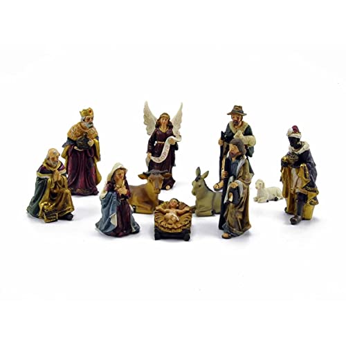 Presepe Completo Natività Personaggi 12 cm, 11 soggetti in Resina alt qualità ideale per presepi da esposizione