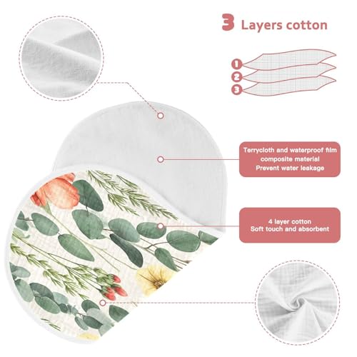 Kigai Watercolor Flowers Burp Cloths for Baby 4-Layer Cotton Muslin Burping Cloths 22x11 inch Super Soft & Absorbent Spit Up Burp Rags for Newborn Boys Girls 1 Pack3