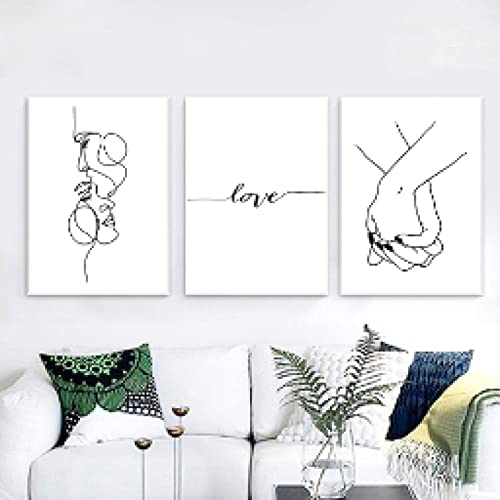 Peinture murale art amour symbole de complicité sur toile noir et blanc nordique