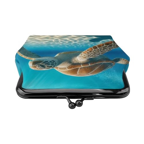 Pu Leather Buckle Coin Purse Turtle-Swimming-Sea Girls Kiss-Lock Change Purse Wallets2