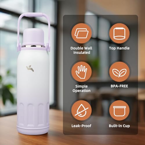 Image of Konokyo 50oz Thermos for Cold Drinks, Insulated Water Bottle, Purple Pearl