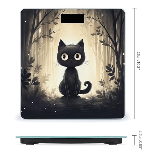 Báscula digital de baño con diseño gato negro y plataforma de vidrio miniatura 2