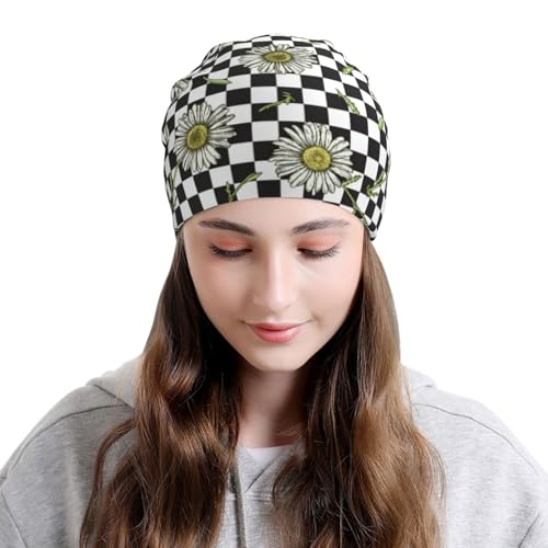 Daisy Beanie Chemo Hats for Women Men Daisies Flower Slouchy Cancer Headwear Stretchy Skull Cap Soft Knitted Hat Nightcap Floral Chemo Gifts — view 4