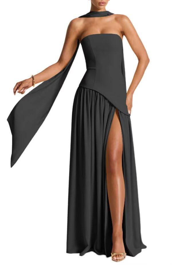 Infuness Damen Korsett Kleid mit Seidenschal Chiffon Abendkleid Schlitz Ballkleider Lang Elegant Ärmellose Prinzessin Brautjungfer