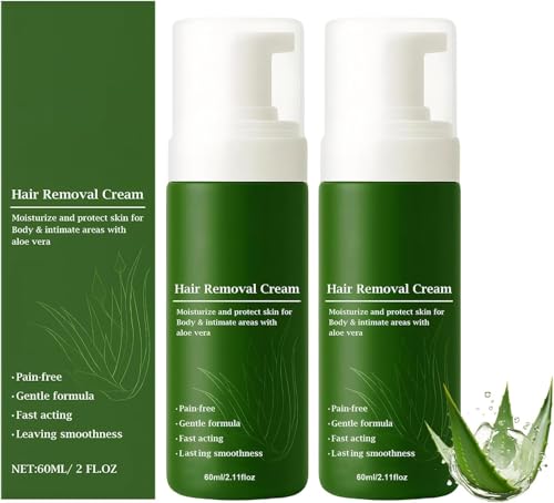 Crema de depilación para hombres, sin dolor, de acción rápida, con aloe vera natural, calmante y suave, refrescante y purificante para cara, cuerpo y zona íntima (2 unidades)