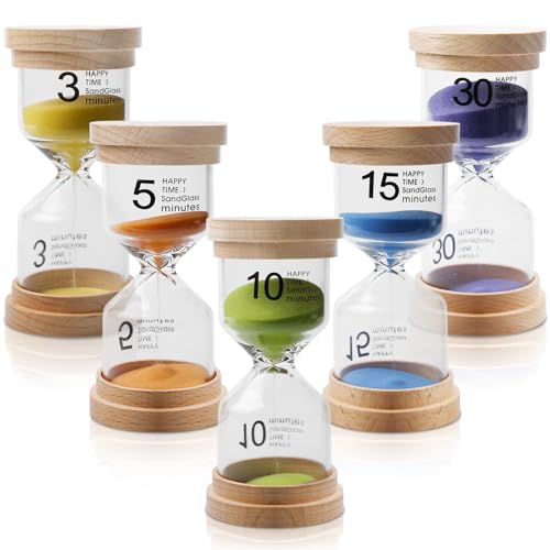 Lot de 5 Sablier, Sablier de Chronométrage /3/5 /10/15 /30 Min, Cuisine Minuterie, Coloré Sablier Minuterie pour Cuisine, Salle de Classe, Décoration de Bureau à Domicile