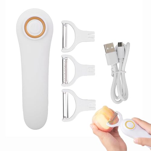 Electric Potato Peeler, Handheld Vegetable Peeler Set with 3 Interchangeable Blade Heads USB Rechargeable Veggie Fruit Peeler for Pears, Carrots, Cucumber