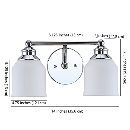Image of JONATHAN Y 14 inch Chrome Modern Farmhouse LED Vanity Light Wall Sconce Fixture, Frosted White Glass Shade, Dimmable Wall Lamp for Bathroom Mirror Kitchen Sink, UL Listed (JYL7550A)