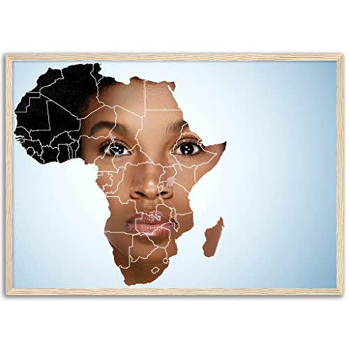 Décoration murale continent africain - Cadre bois 50x70 pour chambre chaleureuse