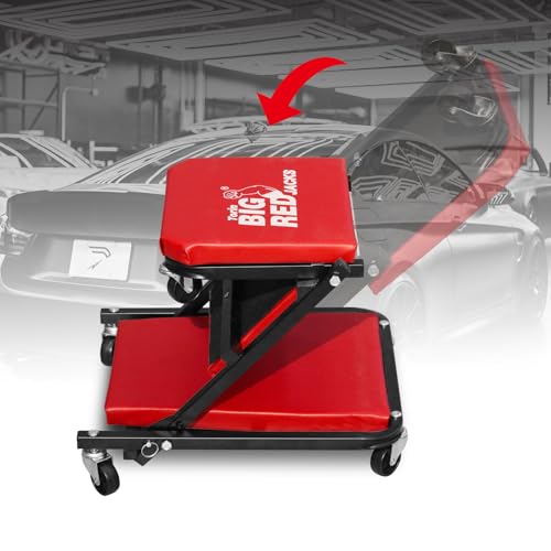 Image of Big RED ATR6036ZER 36 inch Foldable Z-Creeper Seat: 2-in-1 Garage Shop Creeper for Auto Repair with 6 Wheels, 300 Lbs. Capacity - Red