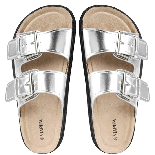 Image of Chunky Platform Sandals for Women, Waterproof Non-Slip Rubber Sole, Adjustable Double Buckle, Arch Support Open Toe Slide Sandals, Comfortable Black Wedge Sandals for Women