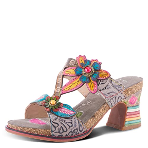 Spring Step L'Artiste Rossie Hand-Painted Leather Sandals – Women’s Slip-On Platform Sandal with Hook & Loop Closure, Colorful Heel, Adjustable Strap, Grey Multi EU 42 / US 10.5-11 by Spring Step L'Artiste - Image 3