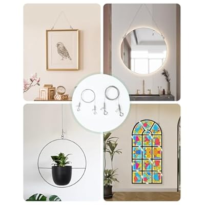 2PCS Adjustable Picture Hanging Wire 2m x 1.5mm Large Hooks, Picture Frame Wire Kit Heavy Duty 100lbs, Stainless Steel for Art, Mirror, Light Lamp, Billboards, Basket Flowerpot