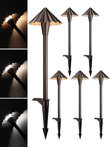 Image of LEONLITE 6-Pack 3CCT Low Voltage LED Pathway Lights, Ruffles Head