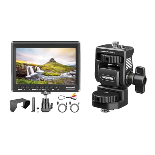 Image of NEEWER F100 7inch Camera Field Monitor + Monitor Mount Holder Bracket, HD Video Assist IPS 1280x800 HDMI Input 1080p with Sunshade and Ball Head for DSLR/Handheld Stabilizer (Battery Not Included)