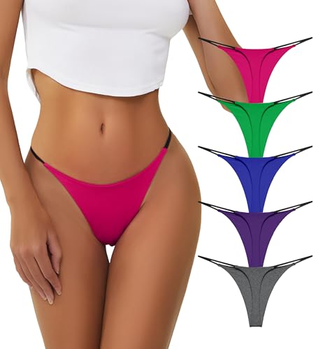 Image of chahoo Sexy Underwear for Women Thong Low Rise G-String Panties 5-Pack Low Waist T Back String Underpants Gift for Women