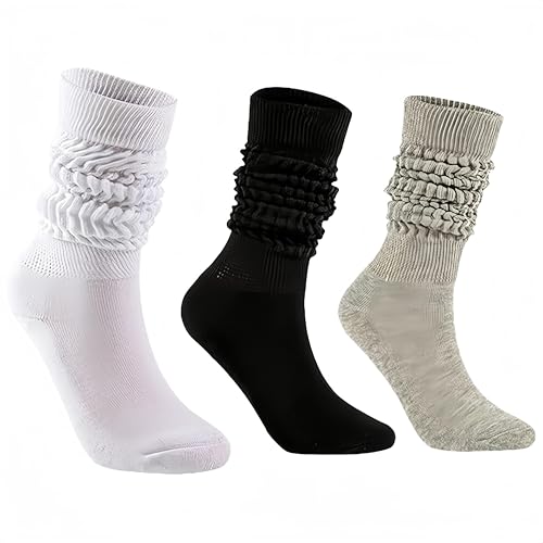 Image of 3 Pairs Slouch Socks for Women, Soft Extra Long Scrunchy Knee High Sock, Unisex Tube Socks Scrunch Socks Football Socks