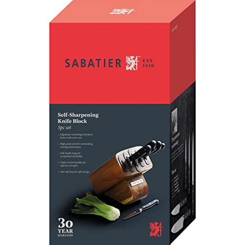 Sabatier Edgekeeper Knife and Acacia Wood Block Set, Self-Sharpening Knives, Set Includes Chef, Carving, Utility & Paring Knives, 16cm x 23.5cm x 22cm, Grey - Image 4