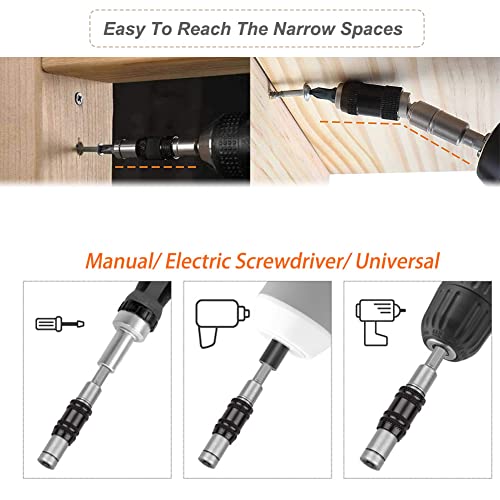 Saipe 2Pcs Pivot Drill Bit Holder Set 1/4" Hex Pivoting Bit Tip Holder Quick Release Magnetic Screwdriver Bit Holder Screw Drill Tip Extension Rod For Tight Spaces Or Corners, 88Mm And 145Mm Length #TOP5