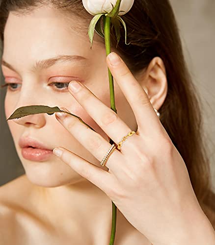 Funeia 8Pcs 14K Gold Plated Stacking Rings For Women Simple Dainty Silver Stackable Knuckle Thumb Rings Set Cubic Zirconia Thin Plain Band Wedding Promise Eternity Statement Rings Size 4-12 #TOP3