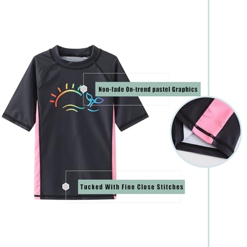 Image of Girls Rash Guard Swimsuits Short Sleeve Swim Shirt for Kids Girls One Piece Bathing Suit Swimwear 7-16 Years