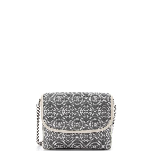 Pre-Loved Camellia Double Side Flap Bag Quilted Printed Canvas Small, Gray3