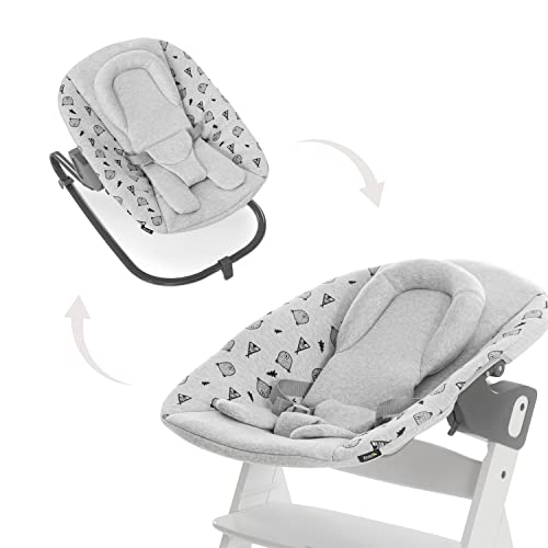 Hauck Newborn Bouncer Premium para trona Alpha y Beta Plus - Hamaca y Balancín 2 en 1 con respaldo reclinable, reductor recién nacidos y tejido de algodón - gris claro