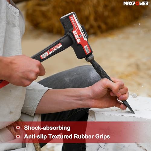 Image of MAXPOWER 3lb Sledge Hammer, Drop forged Steel Head, 12.8 inch Fiberglass Handle Shock-Resistant