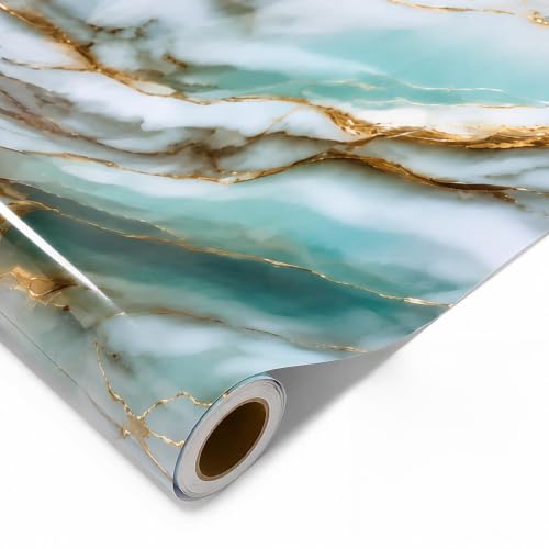 Image of Foil Paper Kitchen Wallpaper Self Adhesive Oilproof Waterproof Heat Resistant PVC Sheet for Countertop Backsplash Furniture and Wall (Sky Blue Marble 60x200cm) 12.92 Square feet Pack of 1