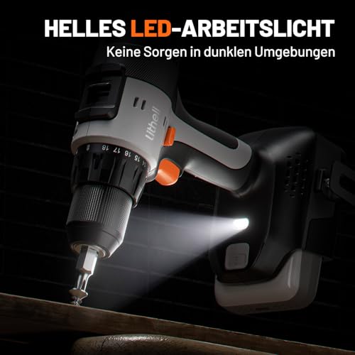 Litheli 20V Akku Bohrschrauber Set mit 2.0 Ah Akku, 64-teiliges Bohrer-Set，21+1 Akkubohrer 50Nm Drehmoment Max,2-Gang, LED-Licht für Reparatur & DIY 5