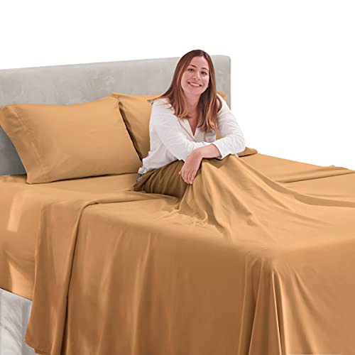 Image of Hearth & Harbor Extra Deep Pocket Twin XL Sheets - 3 Piece Hotel Luxury Twin XL Sheet Set Fits Up to 24 inch Mattress - Soft Luxury Twin XL Bed Sheet Set - Soft & Breathable, Twin XL, Mocha Light Brown