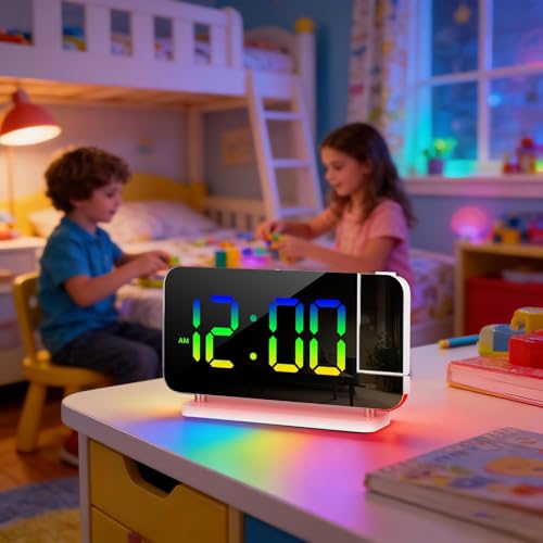 Reloj de escritorio electrónico con pantalla LED y proyector de hora ajustable 5