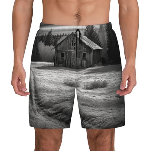 Men's Swim Trunks Quick Dry Board Shorts Barn Black and White Beach Shorts with Pocket Bathing Suits for Men