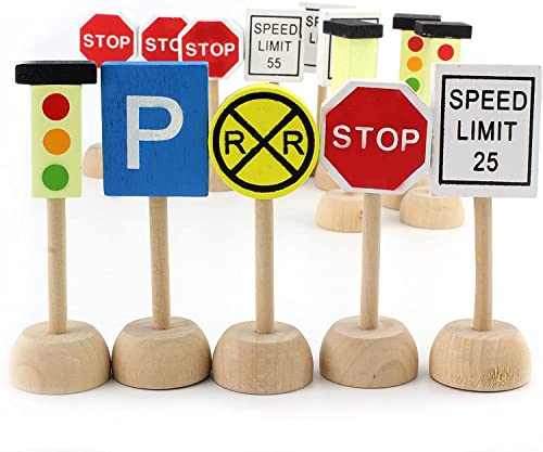 Kids Wooden Street Signs Playset Wooden Street Sign Perfect Car and Train Set Stop and Street Signs