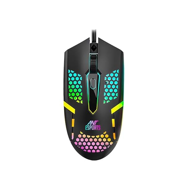 Ant Esports GM1103 Wired Gaming Mouse, 800-3600 DPI Adjustable Optical Sensor, RGB Multicolor Backlight, 4 Buttons, Ergonomic,1.5m Cable, 3300 FPS, Lightweight USB Mouse for PC, Laptop, Mac & Windows