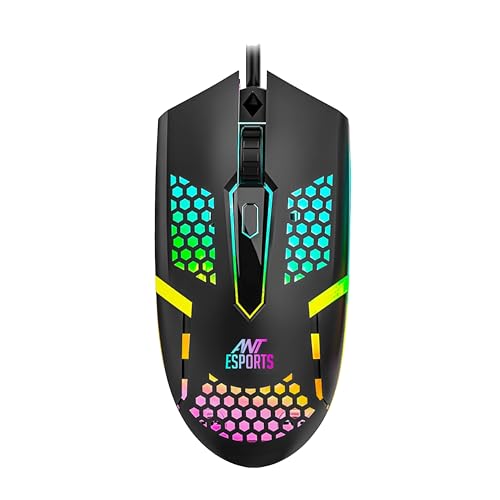 Image of Ant Esports GM1103 Wired Gaming Mouse, 800-3600 DPI Adjustable Optical Sensor, RGB Multicolor Backlight, 4 Buttons, Ergonomic,1.5m Cable, 3300 FPS, Lightweight USB Mouse for PC, Laptop, Mac & Windows
