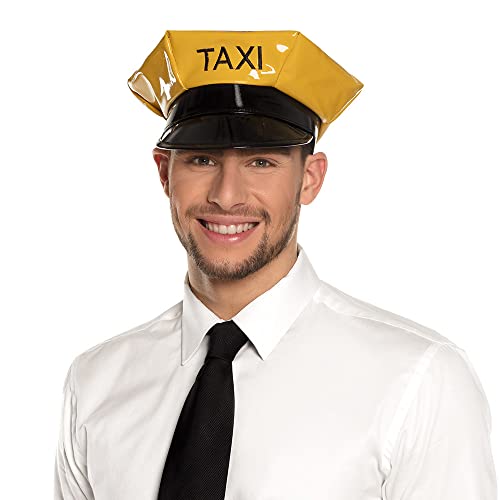 Boland 01346 - Mütze Taxi, Einheitsgröße, Gelb-Schwarz, Hut in Lack-Optik, Taxi-Fahrer, Kostüm, Karneval, Mottoparty