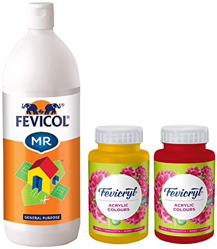 Image of Fevicol MR 1 kg & Fevicryl Arylic colors 500ml combo of Golden Yellow, Crimson | Art & Craft, DIY Paint, Rich Pigment, Non-Craking Paint| Suitable for Kids & Artists | For Bold & Vibrant Creativity