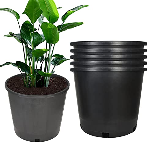 TJHSM 5 Pcs 10 Gallon Round Black Nursery Pots Garden Plastic Planter Nursery Pots for Indoor and Outdoor Plants with Drainage Hole