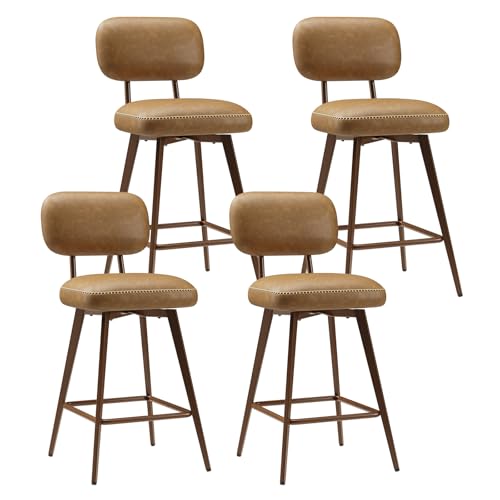 MALOL 26“ Swivel Bar Stools Set of 4, Mid Century PU...